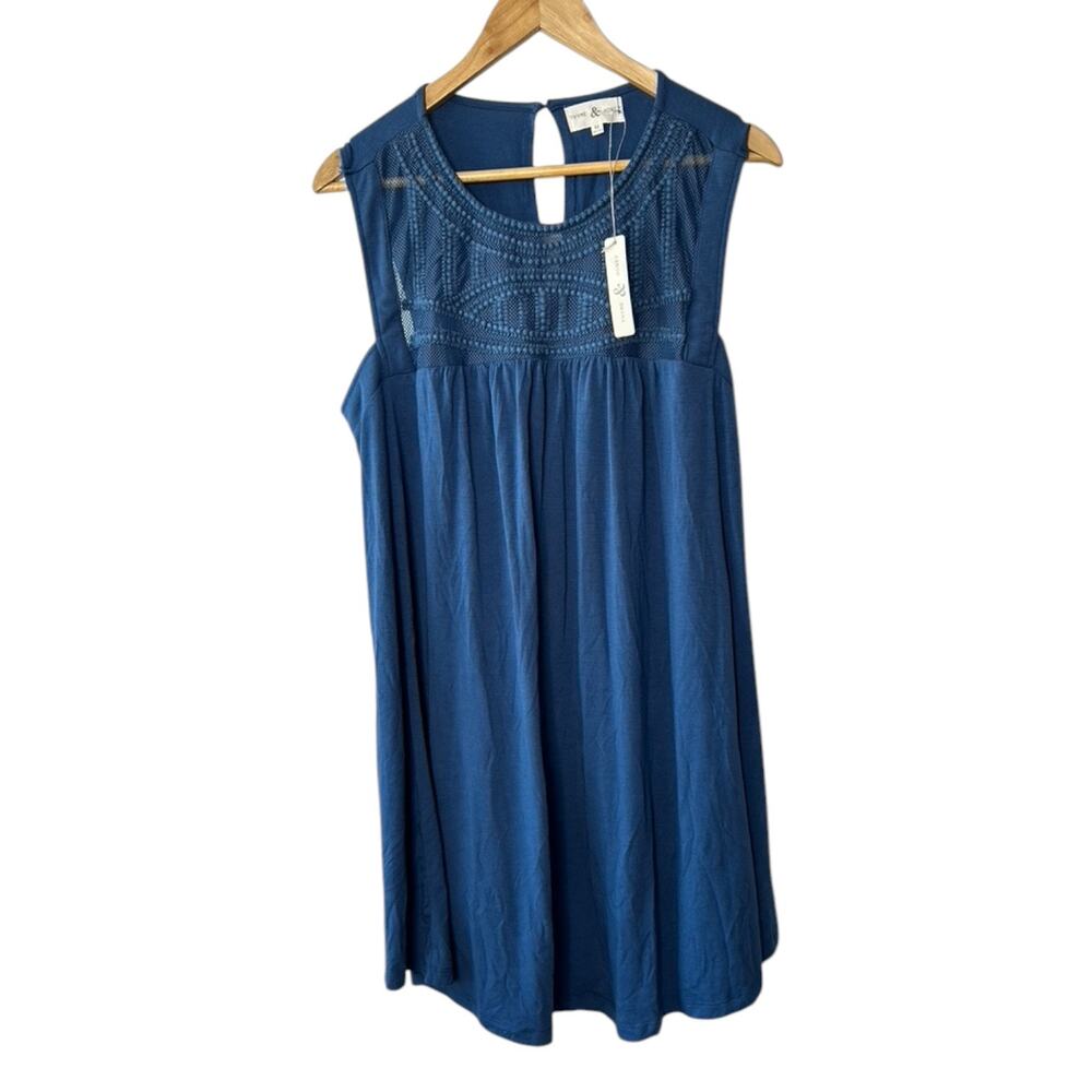 Thyme & Honey Blue Embellished Neckline Sleeveless A-Line Dress Size Medium New